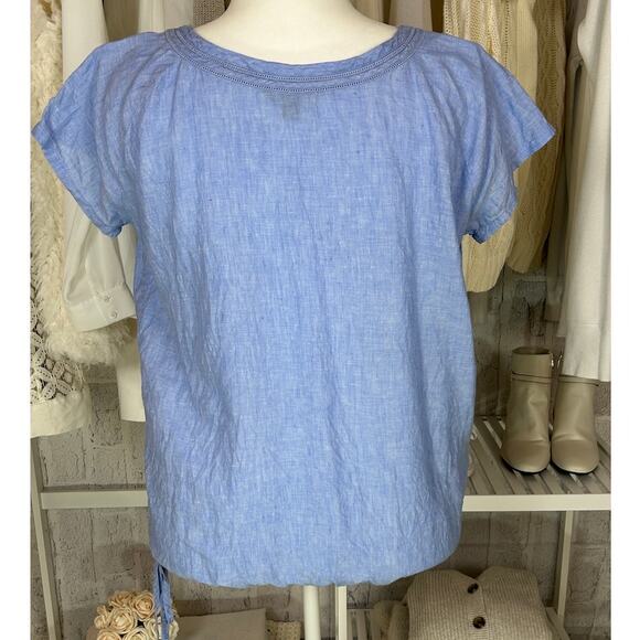 Lands End Women's Size L Blue 100% Linen Drawstring Waist Blouse #0439 - Picture 5 of 9